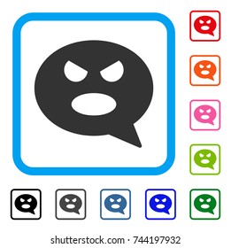 Shout Smiley Message icon. Flat grey iconic symbol inside a blue rounded squared frame. Black, gray, green, blue, red, orange color additional versions of Shout Smiley Message vector.