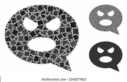 Shout smiley message mosaic of joggly pieces in variable sizes and color tinges, based on shout smiley message icon. Vector joggly elements are grouped into mosaic.