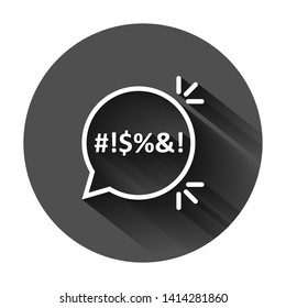Shout speech bubble icon in flat style. Complain vector illustration on black round background with long shadow. Angry emotion business concept.