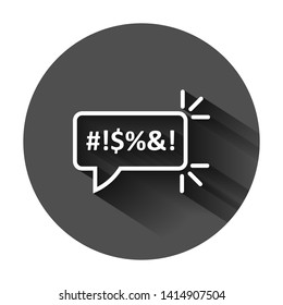 Shout speech bubble icon in flat style. Complain vector illustration on black round background with long shadow. Angry emotion business concept.