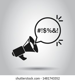 Shout speech bubble with megaphone icon in flat style. Complain vector illustration on isolated background. Angry emotion business concept.