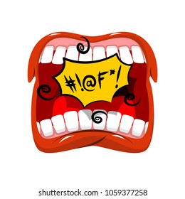 Shout swearing words in speech bubble. Cry Open mouth. Teeth and tongue. foul language 