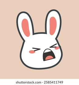 shouting angry rabbit face with outline flat vector design