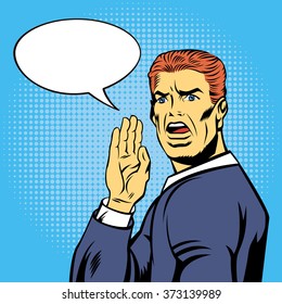 Shouting Businessman in Pop Art Style with Bubble for your text. Vector illustration