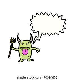shouting cartoon little devil with pitchfork