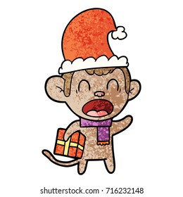 shouting cartoon monkey carrying christmas gift