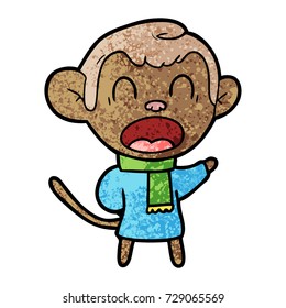 shouting cartoon monkey wearing scarf