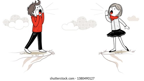 Shouting couple in a hill