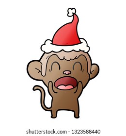 gritando desenho à mão desenho gradiente desenho animado de um macaco usando chapéu de santa