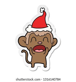 caricatura de un mono con sombrero de santa dibujada a mano