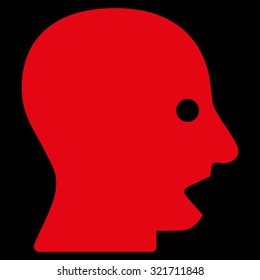 Shouting Head vector icon. Style is flat symbol, red color, rounded angles, black background.