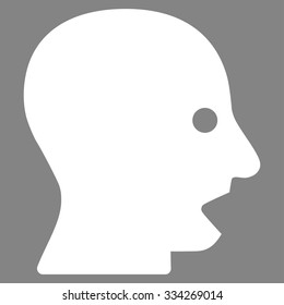 Shouting Head vector icon. Style is flat symbol, white color, rounded angles, gray background.