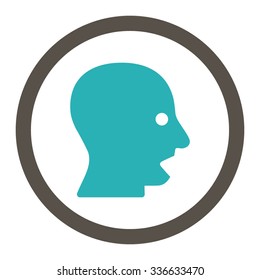 Shouting Head vector icon. Style is bicolor flat rounded symbol, grey and cyan colors, rounded angles, white background.