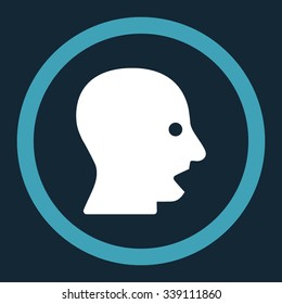 Shouting Head vector icon. Style is bicolor flat rounded symbol, blue and white colors, rounded angles, dark blue background.
