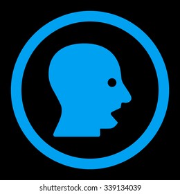 Shouting Head vector icon. Style is flat rounded symbol, blue color, rounded angles, black background.