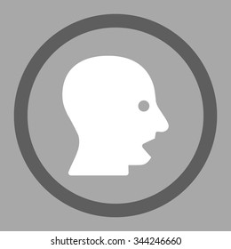 Shouting Head vector icon. Style is bicolor flat rounded symbol, dark gray and white colors, rounded angles, silver background.