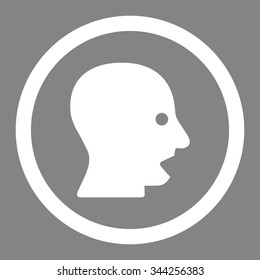 Shouting Head vector icon. Style is flat rounded symbol, white color, rounded angles, gray background.