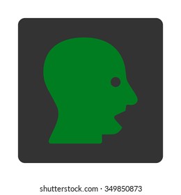 Shouting Head vector icon. Style is flat rounded square button, green and gray colors, white background.