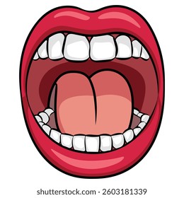 Shouting lips with teeth isolated vector illustration on white background