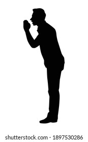 Shouting man silhouette vector on white background