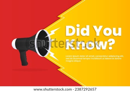 Shouting megaphone did you know on red and yellow banner background, concept of join us, job vacancy and announcement in modern flat cartoon style design