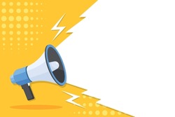 Shouting megaphone speaker in flat vector illustration. Concept for join us, job vacancy, announcement, promotions, advertising, sales, online marketing, and banners, social media, and background.