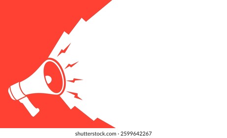Shouting megaphone speaker with negative space or copy space for text, marketing, announcement, attention, alert, advertising. Loudspeaker with red and white background, vector design.