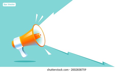 shouting megaphone vector Illustration on blue banner background, concept of join us, job vacancy and announcement in modern flat cartoon style design 