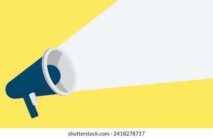 shouting megaphone vector Illustration on blue banner background, concept of join us, job vacancy and announcement in modern flat cartoon style design
