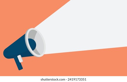 shouting megaphone vector Illustration on blue banner background, concept of join us, job vacancy and announcement in modern flat cartoon style design