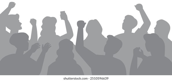Shouting people silhouettes. Crowd on event. Gathering audience isolated on white background