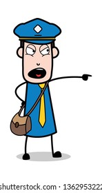 Shouting and Pointing - Postman Cartoon Courier Guy Vector Illustration