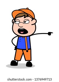 Shouting - Retro Cartoon Carpenter Worker Vector Illustration﻿