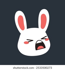 Shouting white bunny head in flat vector design.