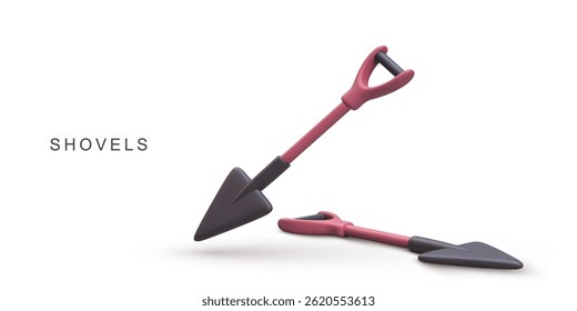 Shovel 3D Icon, Gardening Hand Tool For Digging, Construction, Farming, Landscaping, Outdoor Equipment, Metal Spade Concept, Simple Style, Isolated On White, Vector Illustration.