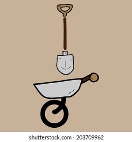 Shovel and barrow cartoon vector