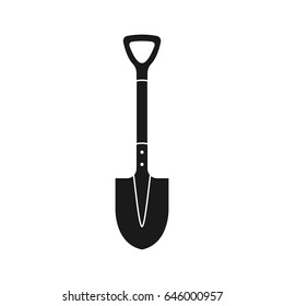 Shovel black icon. Vector illustration. Vector illustration flat design. Isolated on white background. Garden spade silhouette gardening, agriculture.