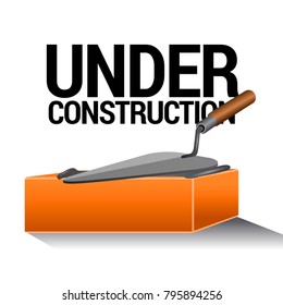Shovel and a brick, Under construction vector illustration