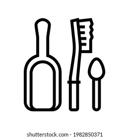 shovel, brush and spoon for prepare coffee line icon vector. shovel, brush and spoon for prepare coffee sign. isolated contour symbol black illustration