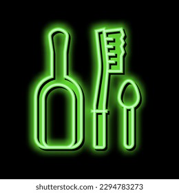 shovel, brush and spoon for prepare coffee neon light sign vector. shovel, brush and spoon for prepare coffee illustration