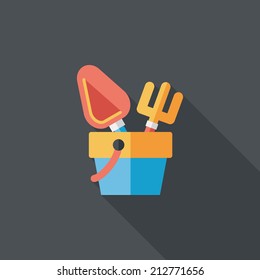 Shovel and bucket toys flat icon with long shadow,eps10