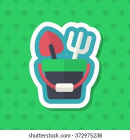 Shovel and bucket toys  icon , Vector flat long shadow design. Children's toys concept.