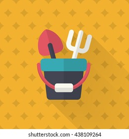 Shovel and bucket toys  icon , Vector flat long shadow design. Children's toys concept.