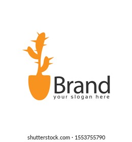 Shovel Cactus logo, flat design. Vector Illustration on white background