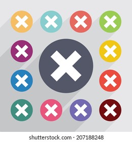 shovel circle, flat icons set. Round colorful buttons. Vector