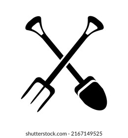 shovel and claw icon for farming on white background
