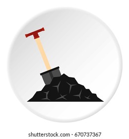 Shovel in coal icon in flat circle isolated vector illustration for web