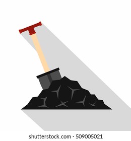 Shovel in coal icon. Flat illustration of shovel in coal vector icon for web