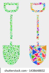 Shovel collage icon of triangle elements which have different sizes and shapes and colors. Geometric abstract vector design concept of shovel.