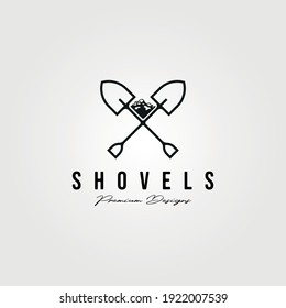 shovel cross line icon logo vintage minimal illustration design